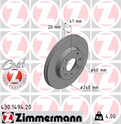 ## DISC FRANA (LIVRABIL NUMAI PERECHE): ZIMMERMANN - 430.1494.20