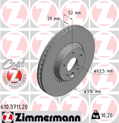 ## DISC FRANA (LIVRABIL NUMAI PERECHE): ZIMMERMANN - 610.3711.20