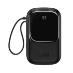Baterie externa Baseus Qpow Pro Digital Display, 20000mAh, 20W, 1 x cablu integrat Iphone Lightning output, 1 x USB, 1 x USB Type-C, negru,