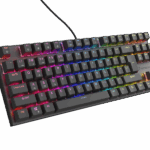 Tastatura gaming mecanica cu fir Genesis Thor 303 TKL, iluminare RGB, switch Linear, switch model Outemu Peach Silent, numar taste 87, 11 butoane multimedia, lungime cablu 1.8m, dimensiuni 355 x 136 x 36 mm, negru