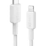 Cablu alimentare si date Anker, USB Type-C (T) la Lightning (T), 0.9m rata transfer 480 Mbps, invelis nylon, braided, alb, "A81B5G21