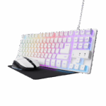 Kit Trust GXT 794W 3-in-1, kitul include: tastatura gaming, mouse cu fir gaming, mousepad, cablu USB-A la USB-C de 1m, USB micro receiver.