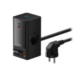 Incarcator retea Baseus GaN3 Pro Powerstrip, Quick Charge 65W, 2 x AC, 1 x USB Type-C Output 5V/3A, 1 x USB, lungime cablu 1.5m, negru