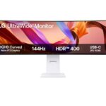 Monitor LG 49" 49U950A-W.AEU, Curvature: 3800R, Diagonal (inch): 49, Diagonal (cm): 124, Aspect ratio: 32:09, Panel: IPS, Resolution: 5120x1440, Refresh Rate: 144Hz, Response time GtG: 5ms, Brightness (max): 400 cd/m², Contrast (static) : 1000:1, Viewing angle: 178/178, Color Gamut Type: DCI-P3