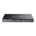 TP-Link Switch 24 porturi, Management L3, POE+, 4 porturi 10G SFP,Interfata: 24× 10/100/1000 Mbps PoE+ RJ45 Ports, 4× 10G SFP+, 2× USB 2.0, 1× RJ45 Console Por, 1× USB Type-C Console Port, 1× RJ45 Management Port, Buget POE: 720W, 24 x 30W, Dimensiuni: 440 × 420 × 44 mm, Montare