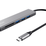 Hub Trust Halyx Cardreader, 3 porturi USB 3.2, gri