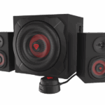 Sistem audio Genesis HELIUM 610BT, putere maxima RMS 60W, frecventa raspuns 40 - 20000 Hz, conectivitate mini jach, bluetooth 4.2, material lemn, negru/rosu