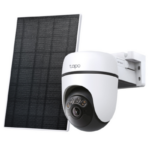 Solar-Powered Pan/Tilt Security Camera Kit SPEC:3K 5MP (2880×1620), 2.4 GHz, 6700mAh rechargeable lithium-ion battery,  Solar panel (5.2V, 2.5W) FEATURE: Pan/Tilt,  Non-Stop Power, Smart Detection and Notifications (motion, people, pets, cars),AI Tracking, Color Night Vision, Sound and Light Alarm