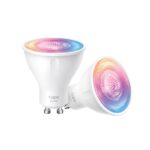 Smart Wi-Fi Spotlight, Dimmable, 2-Pack SPEC: 2.4 GHz, IEEE 802.11b/g/n, GU10 Base, 220–240 V, 50/60 Hz, 350 lm, 3.7 W, 2,200 K~6,500K, 16 Million Colors, Beam Angle 40° , 4 kWh / 1000h, lifetime up to 15,000 hrs, Energy Efficiency Class E. FEATURE: 16 Million of Colors, Dimmable, No Hub