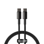 Cablu alimentare si date Baseus Tungsten Gold, Fast Charging, USB Type-C la USB Type-C, putere 100W, brodat, 1m, negru