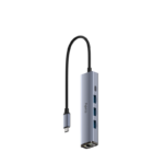 CUDY 5-IN-1 USB Hub, Aluminium housing,1 USB-C 3.0 5Gbps male connecter with 25cm cable, 1 Gigabit Ethernet port, 3 USB-A 3.0 5Gbps Port, 1 USB- C power input Ports(5V/2A max),  compatible with MacBook, Mac Pro, Mac mini, iMac, Surface Pro, XPS, Flash Drive, Mobile HDD