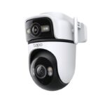 Outdoor Dual Lens Pan/Tilt Security Camera SPEC:2K (2304x1296) & 2K (2304x1296), 2.4 GHz, 2 × External Antennas,1 × Ethernet Port ,Horizontal 360º FEATURE: Dual Lens , Pan/Tilt, Color Night Vision, Smart AI Detection and Notifications (motion, people, pets, cars ), Motion Tracking, Sound and Light