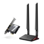 BE9300 Tri-Band Wi-Fi 7 Bluetooth PCI Express Adapter SPEED: 5760 Mbps at 6 GHz + 2880 Mbps at 5 GHz + 688 Mbps at 2.4 GHz SPEC: 2× High Gain Tri-Band External Antennas,  Include High Gain Tri- Band Antennas with Extension Cable & Magnet Base, Multicolor LED, USB Drive
