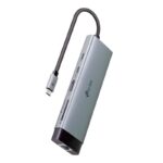 USB Type-C 9-Port Hub SPEC: 1 USB-C Connector, 1 HDMI 4K 60Hz Port, 1 USB-C PD 100W Port, 1 RJ45 1000Mbps Port, 1  SD + 1 TF up to 104MBps Port, 3 USB-A 3.0 Ports, 1 USB-C 3.0 Port FEATURE: Plug and Play, Self-storage for Connector, Fast Heat Dissipation,