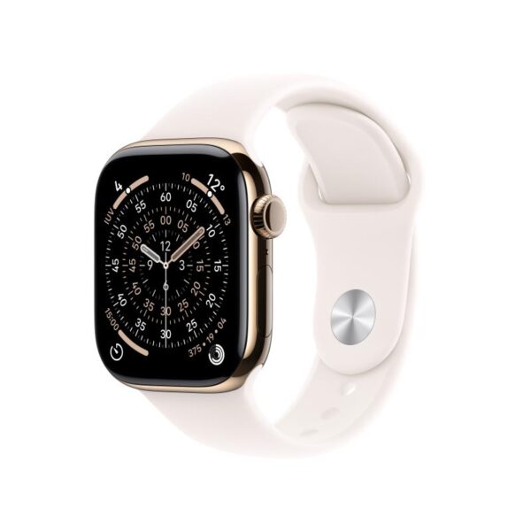 Apple Watch Series 11 GPS + Cellular 42mm Gold Titanium Case with Light Blush Sport Band - S/M