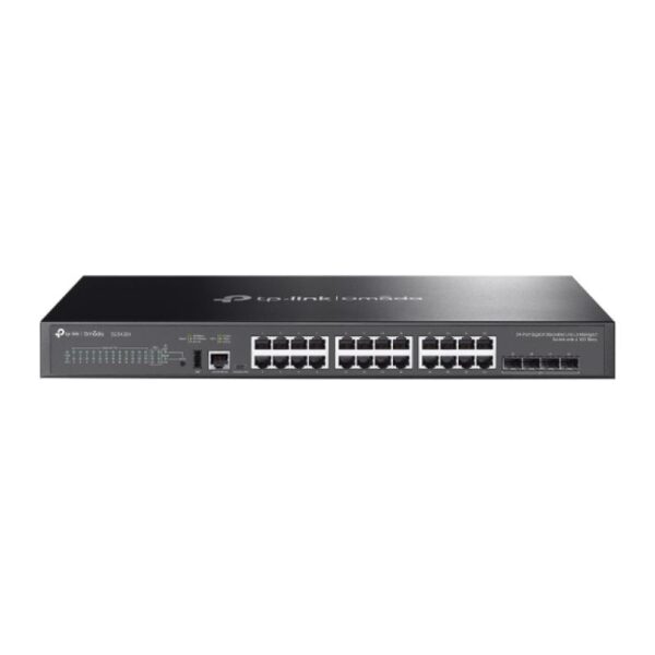 TP-Link Omada SG5428X. Switch type: Managed, Switch layer: L3. Basic switching RJ-45 Ethernet ports type: Gigabit Ethernet (10/100/1000), Basic switching RJ-45 Ethernet ports quantity: 24, USB 2.0 ports quantity: 1, Console port: RJ-45. MAC address table:  16000 entries, Switching capacity: 128