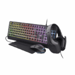 Kit Trust GXT 792 Quadrox 4-in-1, kitul contine: casti gaming, tastatura gaming, mouse gaming, mousepad, adaptor