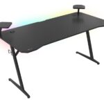 Birou gaming Genesis Holm 510 RGB, cadru din metal, MDF textura tip carbon, Iluminare RGB controlata prin telecomanda, management cabluri, negru