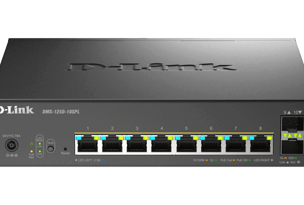 Switch D-Link DMS-1250-10SPL, 8 porturi Gigabit, 2 porturi SFP+, Protocol 802.3bt+802.3af/at, rackabil