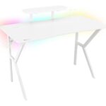 Birou gaming Genesis Holm 320 RGB, cadru din metal, MDF textura tip carbon, iluminare RGB, management cabluri, alb