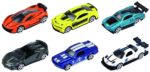 MACHETA DIE CAST, SET 6 MASINI CURSE, SCARA 1/64, 7.5CM, DIVERSE MODELE SI CULORI- PORTOCALIU, GALBEN, BLEU, GRI, ALBASTRU, ALB, NEGRU