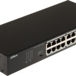 Switch Dahua 16 porturi Unmanaged, S3016-16GT, Interfata: 14 x 10/100 Mbps, 2x uplink, Capacitate: 32 Gbps, Packet Forwarding Rate: 23.808 MPPS, Greutate: 740g, Dimensiuni: 294 mm × 119 mm × 44 mm, Material carcasa: metal.