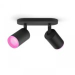 Spot LED RGB Dublu Philips Hue Fugato, Bluetooth, 2xGU10, 2x5.7W, 700lm ,lumina alba si color (2000-6500K), IP20, Metal, Negru