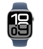 Apple Watch Series 10 GPS + Cellular 46mm Silver Aluminium Case with Denim Sport Band - S/M