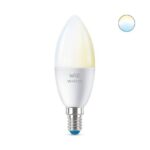 Bec LED inteligent WiZ Connected Whites C37, Wi-Fi, E14, 4.9W (40W) ,470lm, lumina alba (2700-6500K), compatibil Google Assistant/Alexa/Siri