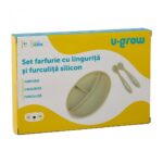 Set farfurie cu lingurita si furculita silicon, olive,U-Grow - Image 3