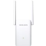 Mercusys Ax1800 Wi-Fi Range Extender ME70X; Dual-Band, Standarde Wireless: IEEE 802.11a/n/ac/ax 5GHz, IEEE 802.11b/g/n/ax 2.4GHz, Viteza wireless: 574 Mbps at 2.4GHz, 1201 Mbps at 5GHz, Interfata: 1 x Gigabit Ethernet Port, 2 x Antene externe, Consum: 13W, Dimensiuni:  138.6 × 100.3 × 68.4 mm.