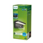 Aplica LED pentru exterior cu senzor de miscare Philips BUSTAN, 3.8W,800 lm, lumina neutra (4000K), IP44, 92x220x78mm, Antracit