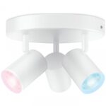 Spot LED RGB WiZ Imageo, Wi-Fi, Bluetooth, control vocal, 3xGU10, 3x5W, 1035 lm, lumina alba si color (2200-6500K), IP20, 12.3x21cm, Metal, Alb