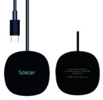 Incarcator wireless Spacer, Quick Charge 15W Qi, conector Type-C, rol de stand prin prindere magnetica, negru - Image 3