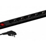 Prelungitor Bachmann SMART 6xCEE7/3 PC, cu intrerupator, lungime cablu 3 m, H05VV-F 3G1.5, NEGRU, demontabil