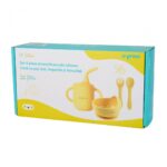 Set 4 piese diversificare din silicon: Cana cu pai, bol , lingurita si furculita, galben, U-Grow - Image 4