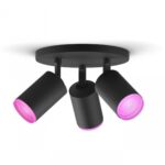Spot LED RGB Triplu Philips Hue Fugato, Bluetooth, 3xGU10, 3x5.7W ,1050lm, lumina alba si color (2000-6500K), IP20, Metal, Negru
