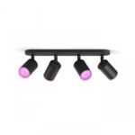 Spot LED RGB Cvadruplu Philips Hue Fugato, Bluetooth, 4xGU10, 4x5.7W ,1400 lm, lumina alba si color (2000-6500K), IP20, Metal, Negru