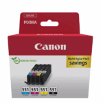 CANON pachet cerneala CLI-551 MULTIPACK, capacitate: black (304 pages, 7ml), cyan (304 pages, 7ml), magenta (304 pages, 7ml), yellow (304 pages, 7ml), Compatibil cu: MG5650, PIXMA iP7240, PIXMA iP7250, PIXMA iP8750, PIXMA iX6850, PIXMA MG5440, PIXMA MG5450, PIXMA MG5550, PIXMA MG6350, PIXMA MG6450