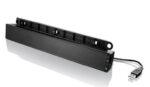 Lenovo USB Soundbar, Compatible with most Lenovo ThinkVision monitors Dual Speaker support with 1.25+1.25 total watts of output Audio volume controlled directly from the soundbar, Volume+ / volume- / mute button, Audio is linked to PC audio control, Integrated cable lock slot, Product Weight: 315 g