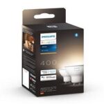 2 Becuri LED inteligente Philips Hue Spot, Bluetooth, GU10, 5.2W (57W) ,400 lm, lumina calda (2700K)
