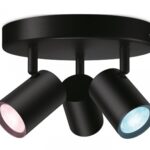 Spot LED RGB WiZ Imageo, Wi-Fi, Bluetooth, control vocal, 3xGU10, 3x5W ,1035 lm, lumina alba si color (2200-6500K), IP20, 12.3x21cm, Metal,Negru