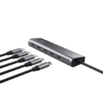 Hub Trust Halyx, 5 porturi USB-C 3.2 gen 1: 1 USB-C 100W PD port / 4 USB-C data ports, USB PD 3.0, gri