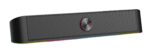 Soundbar gaming Serioux Yron RGB, putere: 3W x 2, impedanță: 4Ω, frecvență: 150Hz - 20KHz, sensibilitate:750mv ± 50, alimentare: DC5V / 1A, S / N: ≥85dB, dimensiunea driverului: 2 inch x 2, conexiune: 3.5mm jack TRS, RGB : 6 moduri de lumină, cablu USB & audio:  1.2m