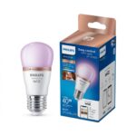 Bec LED RGB inteligent Philips Bulb P45, Wi-Fi, Bluetooth, E27, 4.9W(40W), 470 lm, lumina alba si color (2200-6500K)