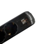 PRELUNGITOR SPACER, Schuko x 5, conectare prin Schuko (T), USB x 2, cablu 1.8 m, 16 A, max. 3500W, protectie supratensiune, negru - Image 4