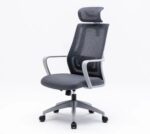 Scaun Serioux office Shark, greutate maxima suportata 150 kg, piston cu gaz clasa 4, manere fixe, tetiera reglabila, baza stea cu 5 picioare, gri