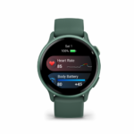 Ceas Garmin vívoactive 6 display AMOLED, dimensiune afisaj 30.4 mm, rezolutie afisaj  390 x 390 pixeli, memorie 8GB, autonomie până la 11 zile (5 zile cu afişajul permanent pornit) rezistanta la apa pana la 5 ATM, greutate: 23g, ramă Jasper Green cu curea Bone, carcasă Green Metallic şi curea din - Image 5