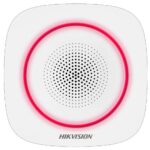 Sirena interior wireless AX PRO Hikvision DS-PS1-I-WE( Red indicator ) supporting 868MHz two-way communication via Cam-X protocol,multiple alarm sounds, strobe light indication, is used forinstant alerting when alarm triggered, Buzzer Decibel: 90 to 110 dB,Quiescent current: 25 uA, Max current: 1.6
