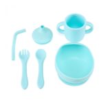 Set 4 piese diversificare din silicon: Cana cu pai, bol , lingurita si furculita, blue, U-Grow - Image 3